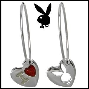 Playboy Hoop Earrings I Love Bunny Heart Charm